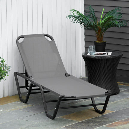 Adjustable 5-Position Sun Lounger Recliner with Aluminium Frame - Grey