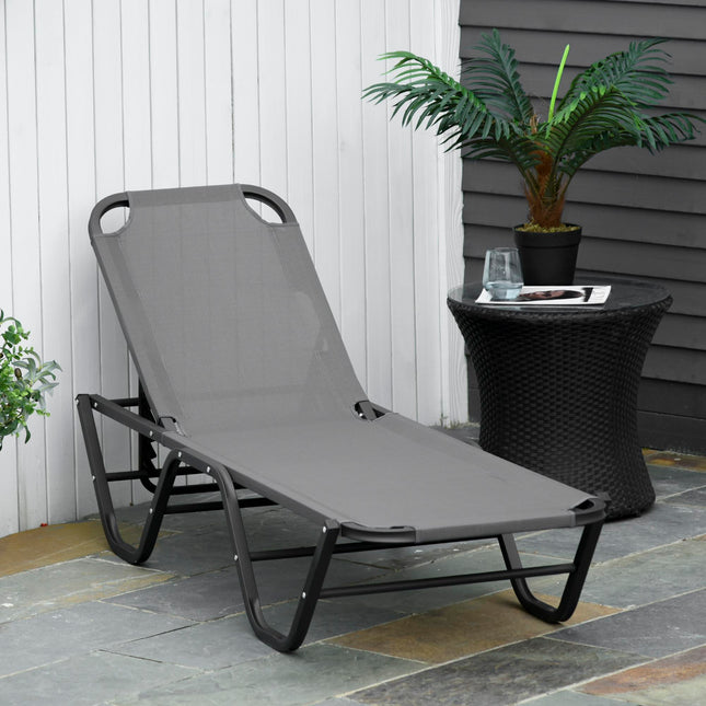 Adjustable 5-Position Sun Lounger Recliner with Aluminium Frame - Grey