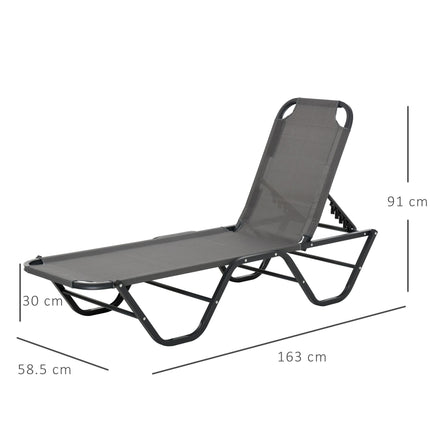 Adjustable 5-Position Sun Lounger Recliner with Aluminium Frame - Grey