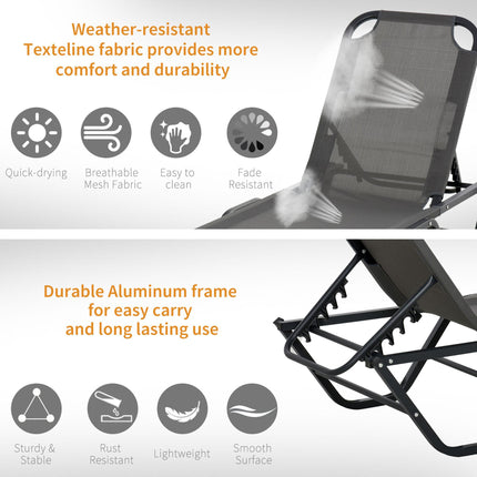 Adjustable 5-Position Sun Lounger Recliner with Aluminium Frame - Grey