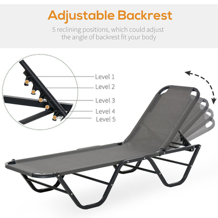 Adjustable 5-Position Sun Lounger Recliner with Aluminium Frame - Grey