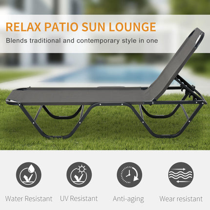 Adjustable 5-Position Sun Lounger Recliner with Aluminium Frame - Grey