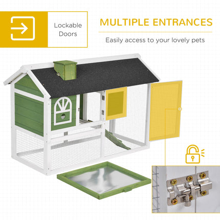 Wooden Rabbit Hutch Cage with Pull-Out Tray, Ramp & Asphalt Roof for Small Animals - Green