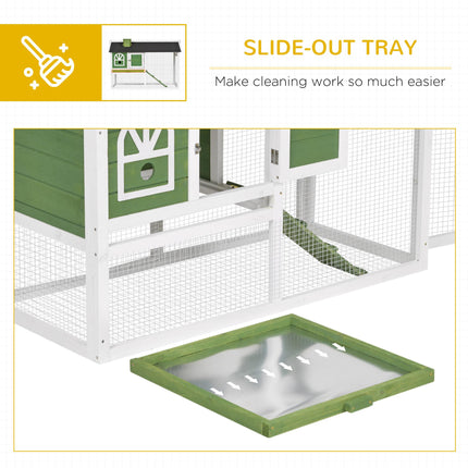Wooden Rabbit Hutch Cage with Pull-Out Tray, Ramp & Asphalt Roof for Small Animals - Green