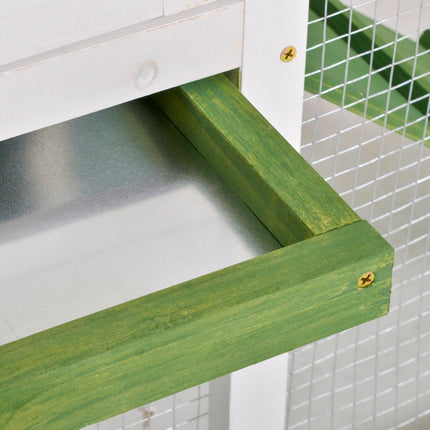 Wooden Rabbit Hutch Cage with Pull-Out Tray, Ramp & Asphalt Roof for Small Animals - Green