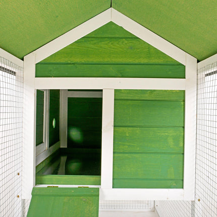 Wooden Rabbit Hutch Cage with Pull-Out Tray, Ramp & Asphalt Roof for Small Animals - Green