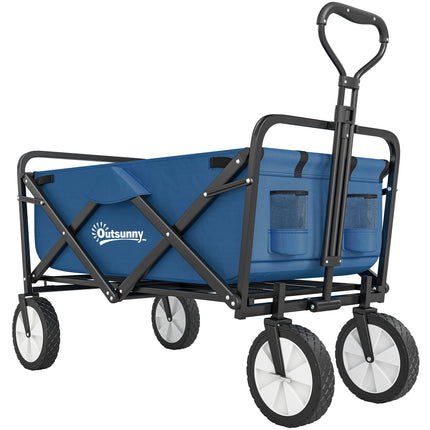 Folding Cargo Wagon Trolley with Telescopic Handle for Outdoor Use - Blue