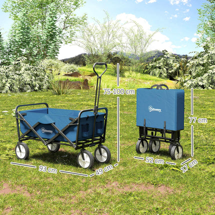 Folding Cargo Wagon Trolley with Telescopic Handle for Outdoor Use - Blue