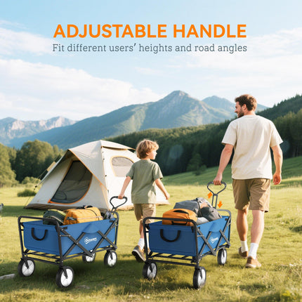 Folding Cargo Wagon Trolley with Telescopic Handle for Outdoor Use - Blue