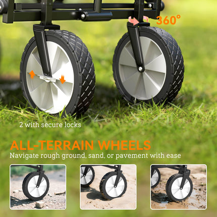 Folding Cargo Wagon Trolley with Telescopic Handle for Outdoor Use - Blue