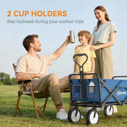Folding Cargo Wagon Trolley with Telescopic Handle for Outdoor Use - Blue
