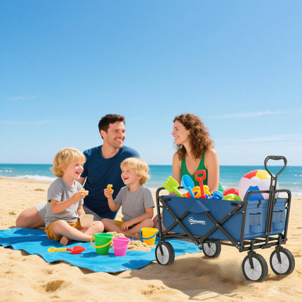 Folding Cargo Wagon Trolley with Telescopic Handle for Outdoor Use - Blue