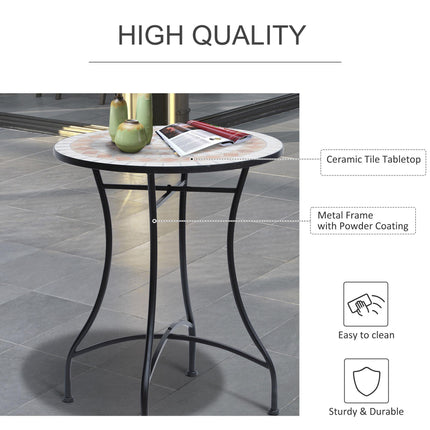 60cm Round Mosaic Bistro Table with Ceramic Top - Black Orange White