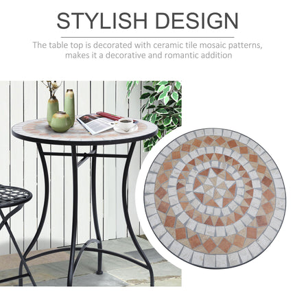 60cm Round Mosaic Bistro Table with Ceramic Top - Black Orange White