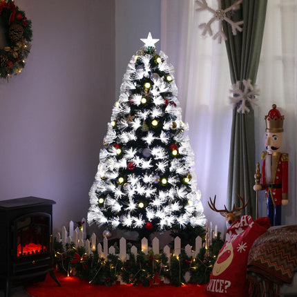 HOMCM 5ft Pre-Lit Artificial Christmas Tree with 180 LED Fibre Optic Lights and Star Topper - White Light