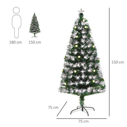 HOMCM 5ft Pre-Lit Artificial Christmas Tree with 180 LED Fibre Optic Lights and Star Topper - White Light