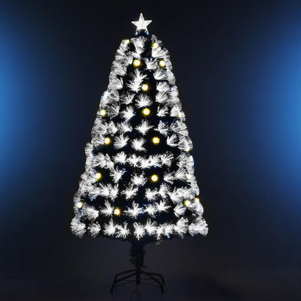 HOMCM 5ft Pre-Lit Artificial Christmas Tree with 180 LED Fibre Optic Lights and Star Topper - White Light