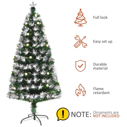 HOMCM 5ft Pre-Lit Artificial Christmas Tree with 180 LED Fibre Optic Lights and Star Topper - White Light