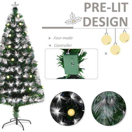 HOMCM 5ft Pre-Lit Artificial Christmas Tree with 180 LED Fibre Optic Lights and Star Topper - White Light
