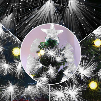 HOMCM 5ft Pre-Lit Artificial Christmas Tree with 180 LED Fibre Optic Lights and Star Topper - White Light