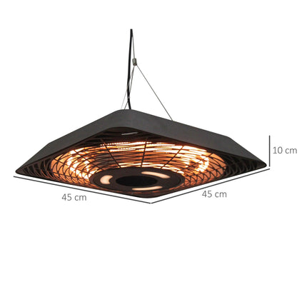 2000W Electric Hanging Patio Heater with Remote Control - Aluminium
