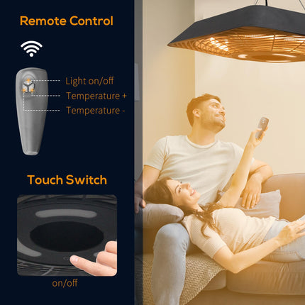 2000W Electric Hanging Patio Heater with Remote Control - Aluminium