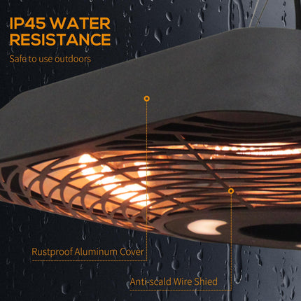 2000W Electric Hanging Patio Heater with Remote Control - Aluminium