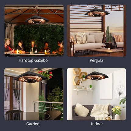2000W Electric Hanging Patio Heater with Remote Control - Aluminium