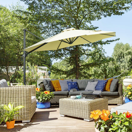 3 Metre Patio Offset Roma Parasol with Solar LED Lights - Beige