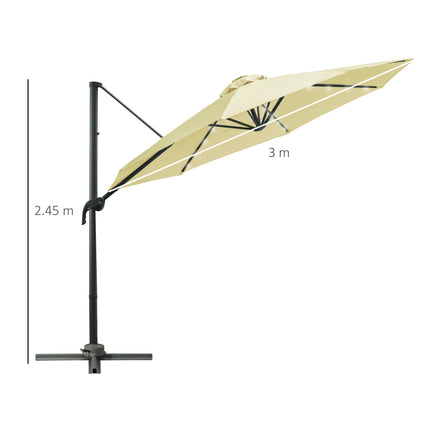3 Metre Patio Offset Roma Parasol with Solar LED Lights - Beige