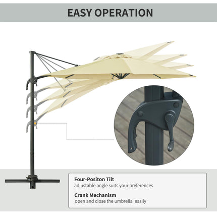 3 Metre Patio Offset Roma Parasol with Solar LED Lights - Beige