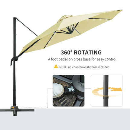 3 Metre Patio Offset Roma Parasol with Solar LED Lights - Beige