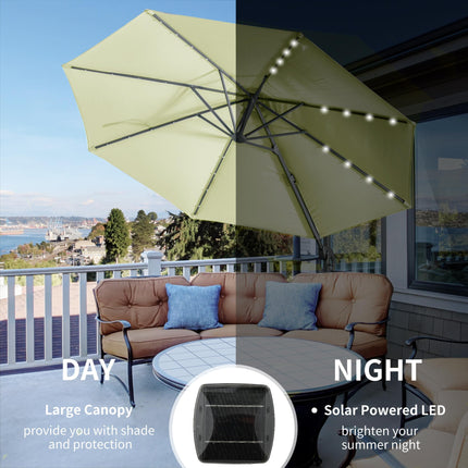 3 Metre Patio Offset Roma Parasol with Solar LED Lights - Beige