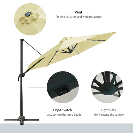 3 Metre Patio Offset Roma Parasol with Solar LED Lights - Beige
