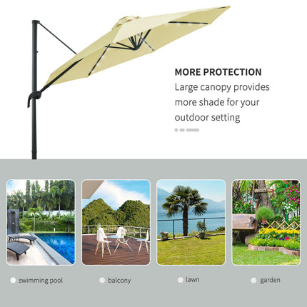 3 Metre Patio Offset Roma Parasol with Solar LED Lights - Beige