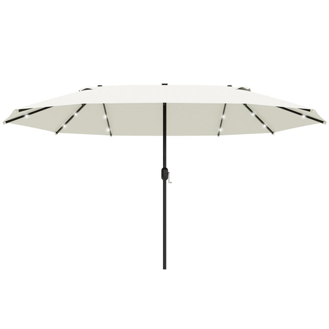 4.4m Double-Sided Garden Parasol with LED Solar Lights - Cream White