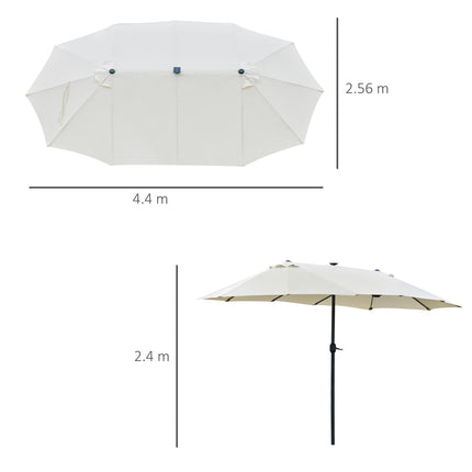 4.4m Double-Sided Garden Parasol with LED Solar Lights - Cream White