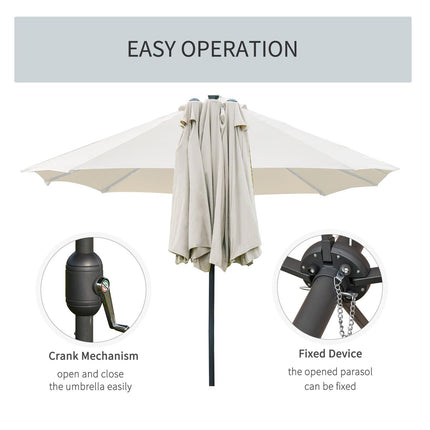 4.4m Double-Sided Garden Parasol with LED Solar Lights - Cream White