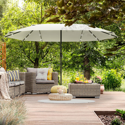 4.4m Double-Sided Garden Parasol with LED Solar Lights - Cream White