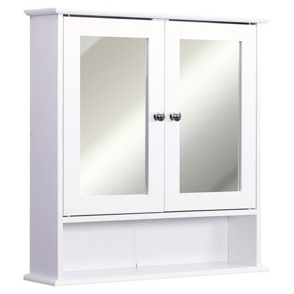 Wall-Mounted Bathroom Cabinet with Mirrored Doors and Adjustable Shelf - White