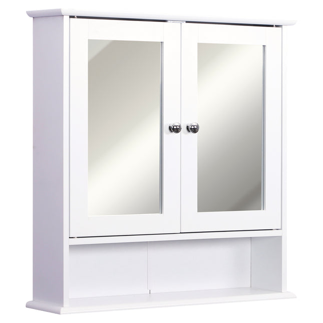 Wall-Mounted Bathroom Cabinet with Mirrored Doors and Adjustable Shelf - White
