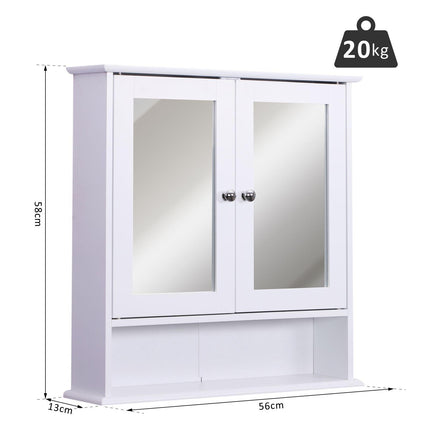 Wall-Mounted Bathroom Cabinet with Mirrored Doors and Adjustable Shelf - White