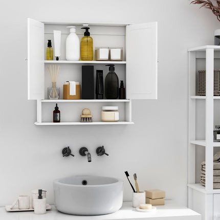 Wall-Mounted Bathroom Cabinet with Mirrored Doors and Adjustable Shelf - White
