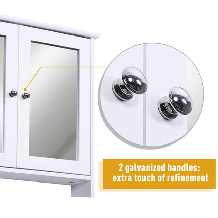 Wall-Mounted Bathroom Cabinet with Mirrored Doors and Adjustable Shelf - White