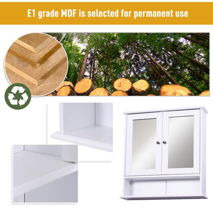 Wall-Mounted Bathroom Cabinet with Mirrored Doors and Adjustable Shelf - White