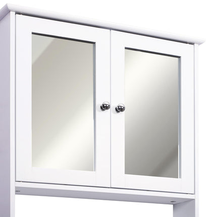 Wall-Mounted Bathroom Cabinet with Mirrored Doors and Adjustable Shelf - White