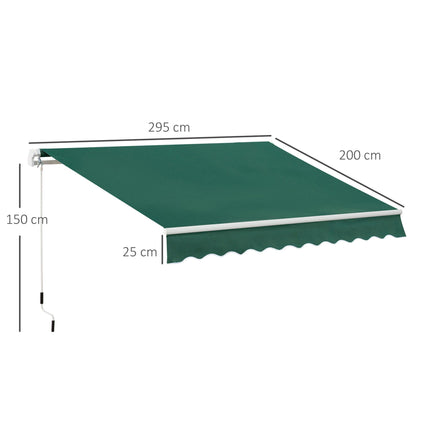 Manual Lightweight Patio Awning Canopy 295x200cm with UV Protection - Green