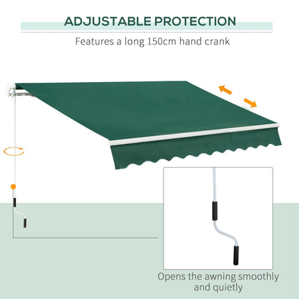 Manual Lightweight Patio Awning Canopy 295x200cm with UV Protection - Green