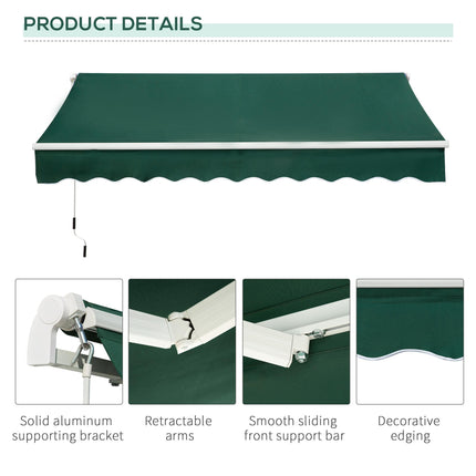 Manual Lightweight Patio Awning Canopy 295x200cm with UV Protection - Green