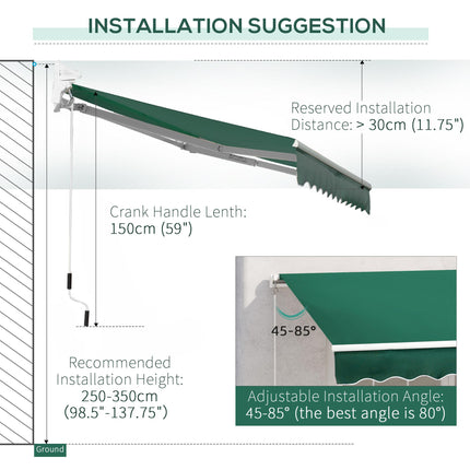 Manual Lightweight Patio Awning Canopy 295x200cm with UV Protection - Green